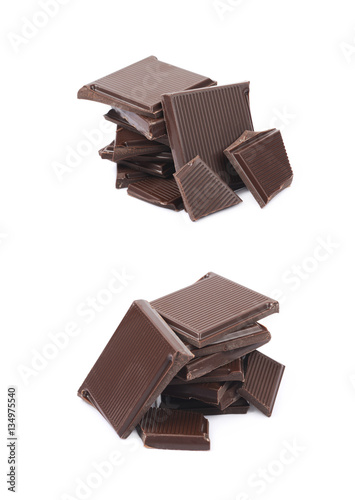 Pile of chocolate bar pieces isolated