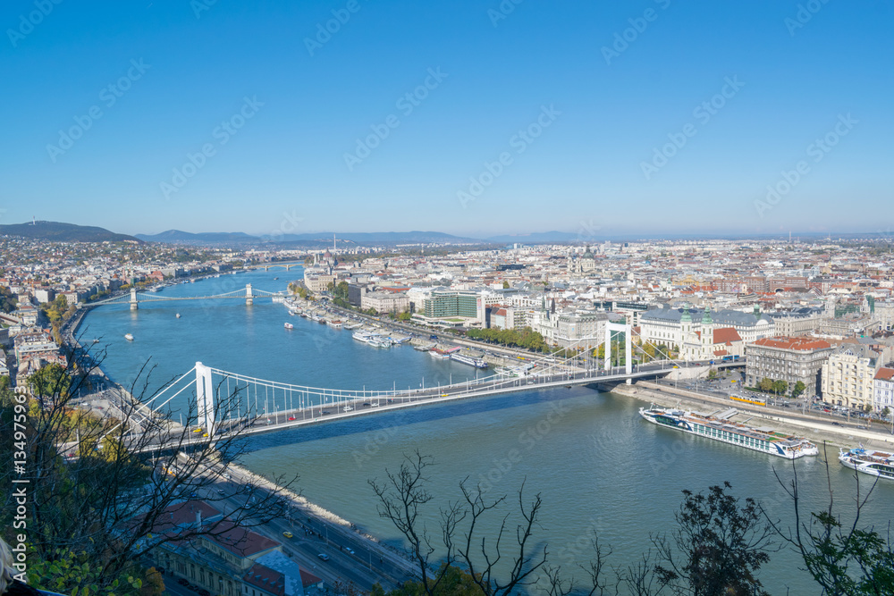 Obraz premium View of the Danube river with bastion and bridge in Budapest