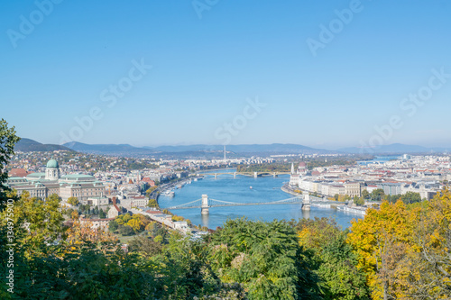 View of the Danube river with bastion and bridge in Budapest