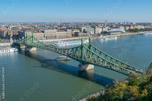 View of the Danube river with bastion and bridge in Budapest © bojandimic