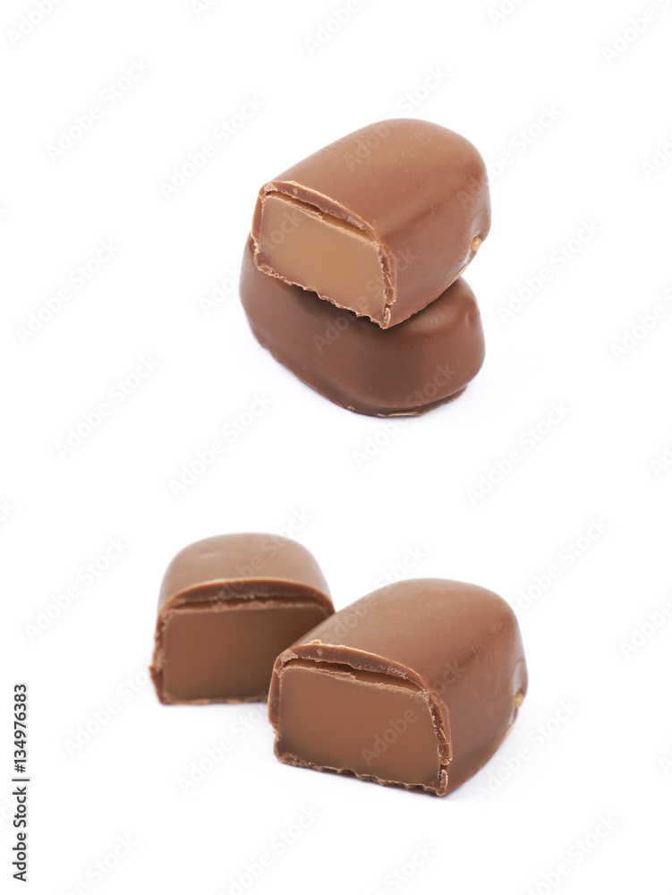 Chocolate coated toffee candy isolated Chocolate coated toffee candy isolated