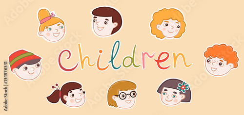 Портреты разных детей, мальчиков и девочек. детская иллюстрация