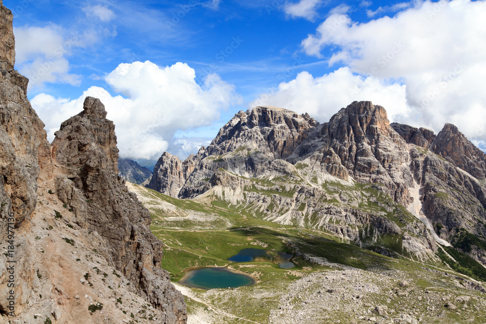 Fototapeta premium Sexten Dolomites panorama and mountain Dreischusterspitze in South Tyrol, Italy