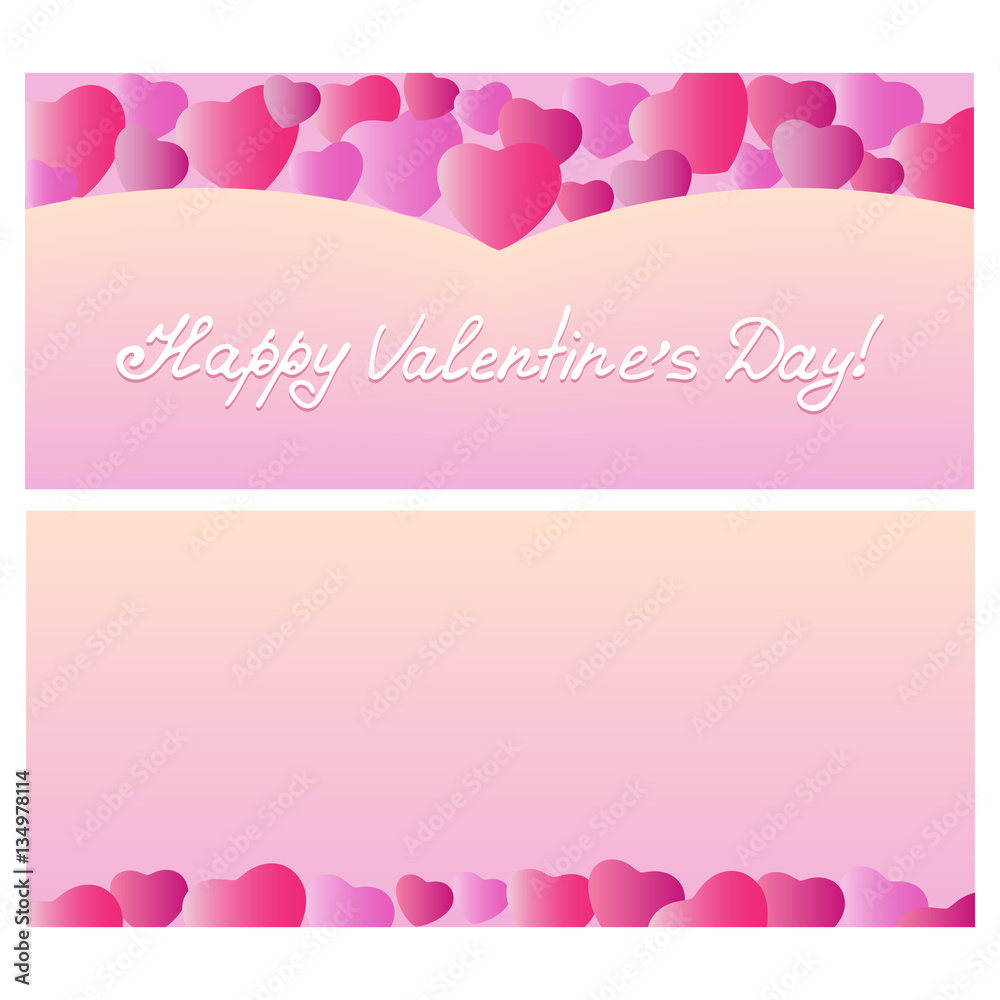 Design Greeting Card Valentine's Day with hearts. Template for holiday vouchers, flyers, banners, discount