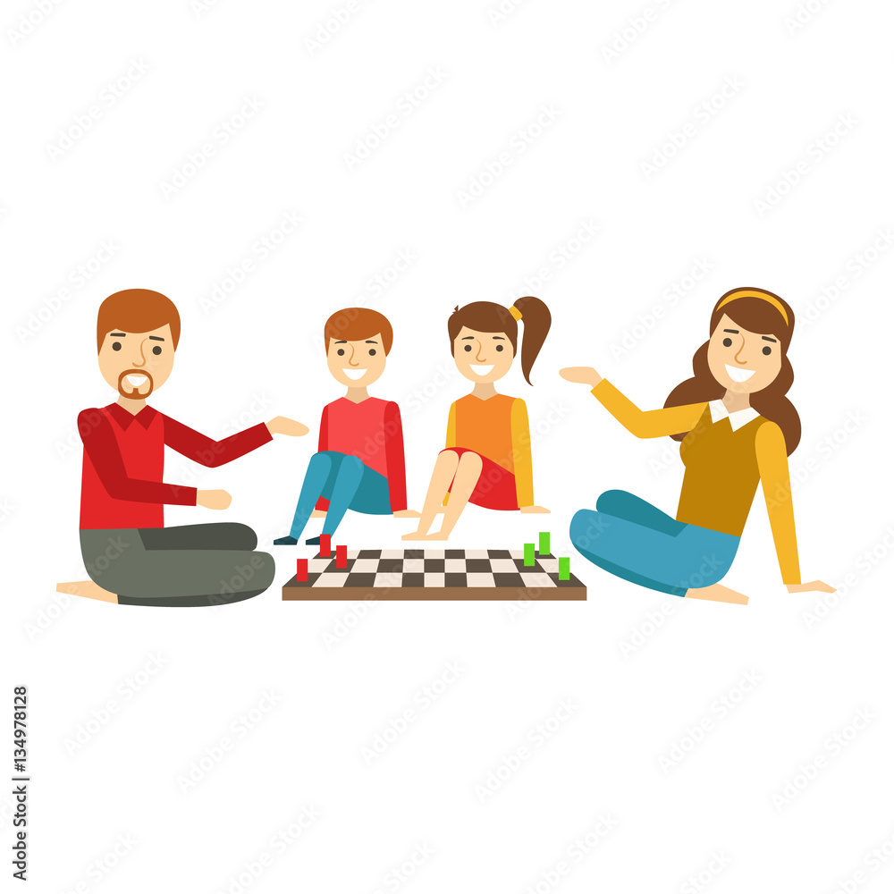 Parents And Kids Playing Chess, Happy Family Having Good Time Together Illustration Parents And Kids Playing Chess, Happy Family Having Good Time Together Illustration