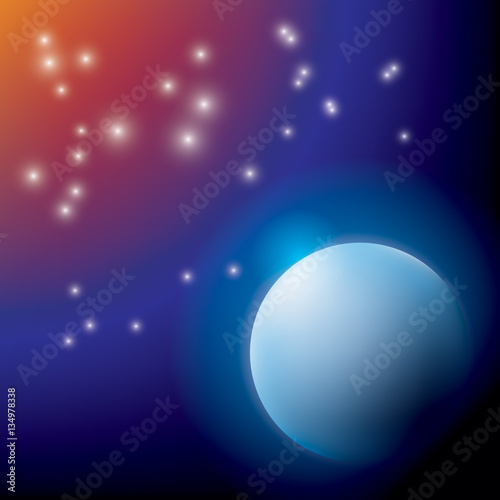 Blue planet on space background with stars