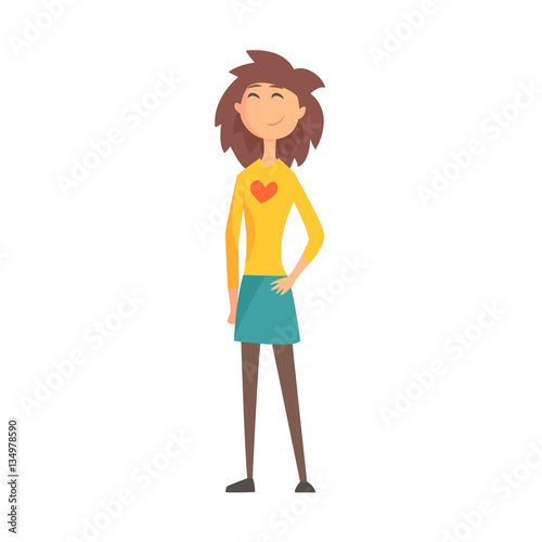 Skinny Teenage Girl With Bushy Hair,Part Of Family Members Series Of Cartoon Characters