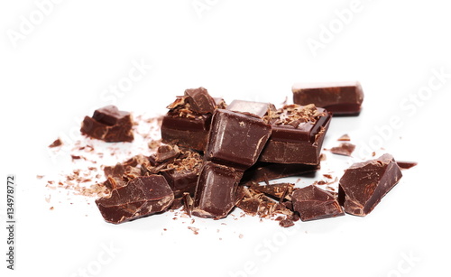 chocolate bars chopped isolated on white