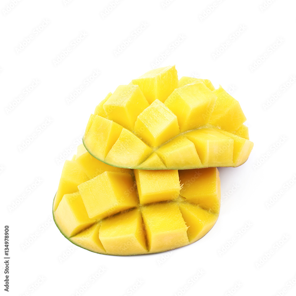 Sliced and cut mango fruit isolated Sliced and cut mango fruit isolated