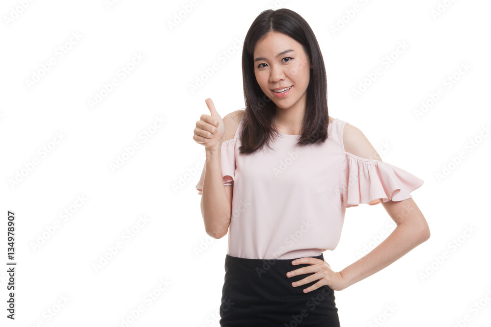 Young Asian business woman show thumbs up. Young Asian business woman show thumbs up.