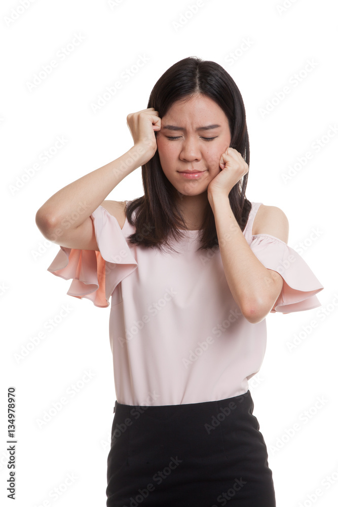 Young Asian business woman got sick and headache. Young Asian business woman got sick and headache.