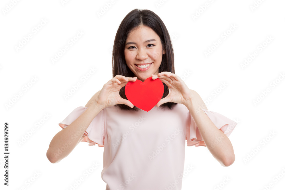 Asian business woman with red heart. Asian business woman with red heart.