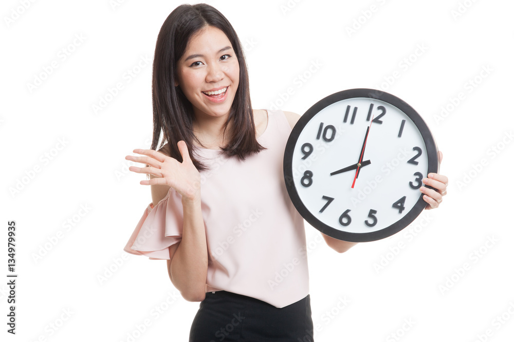 Happy Young Asian business woman with a clock. Happy Young Asian business woman with a clock.