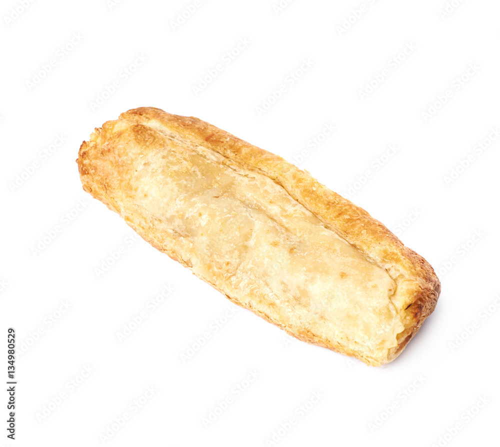 Single sausage pastry bun isolated