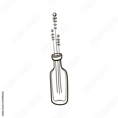 Contour bottle with flowers.Retro vintage contour vase illustration on white background