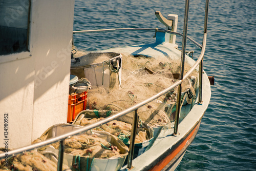 fishing net in a fishing boat.