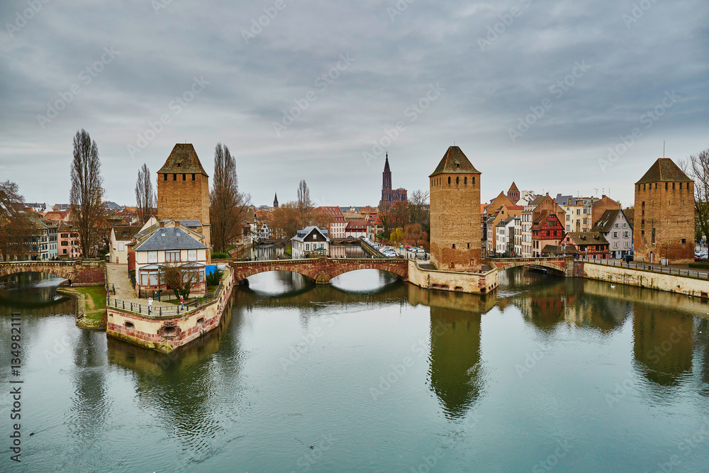Obraz premium Scenic panorama of historical center of Strasbourg, France
