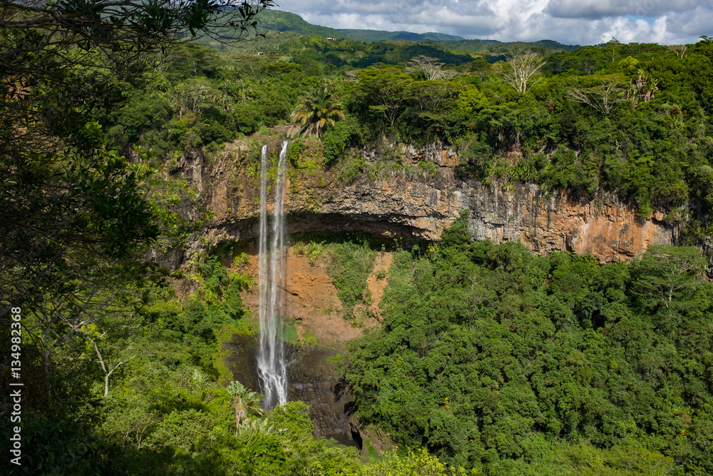 Scenic Chamarel waterfall. Mauritius island