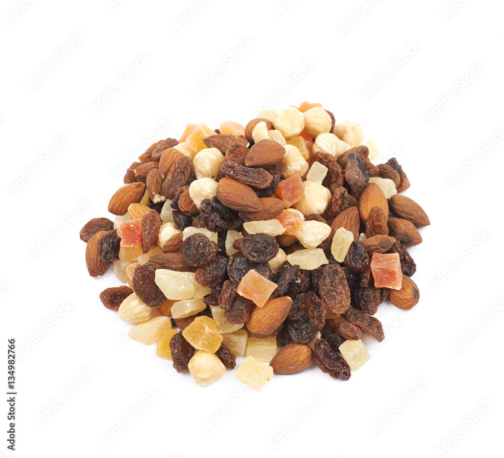 Nuts and dried fruits mix isolated Nuts and dried fruits mix isolated