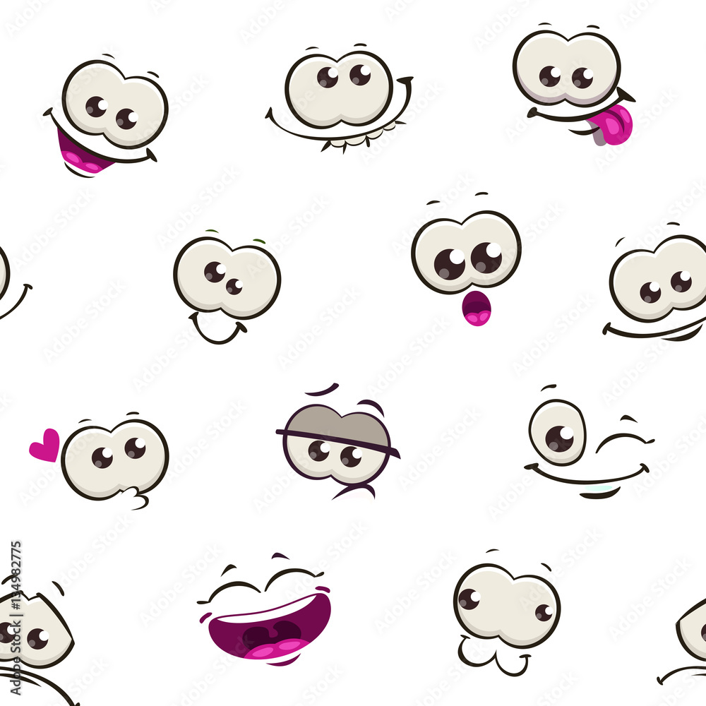 Fototapeta premium Seamless pattern with funny cartoon comic faces