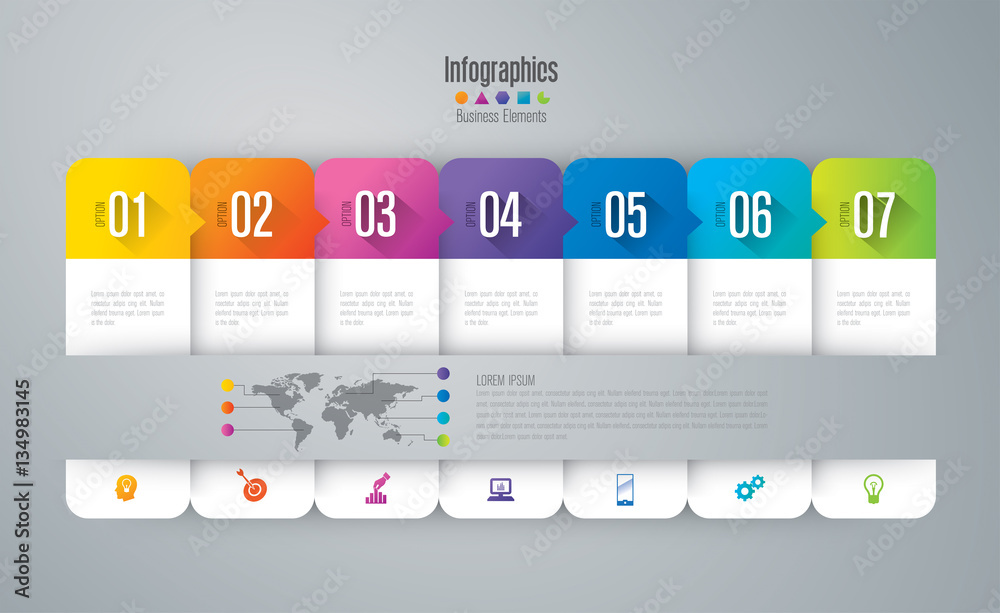Infographic design vector and business icons with 7 options.