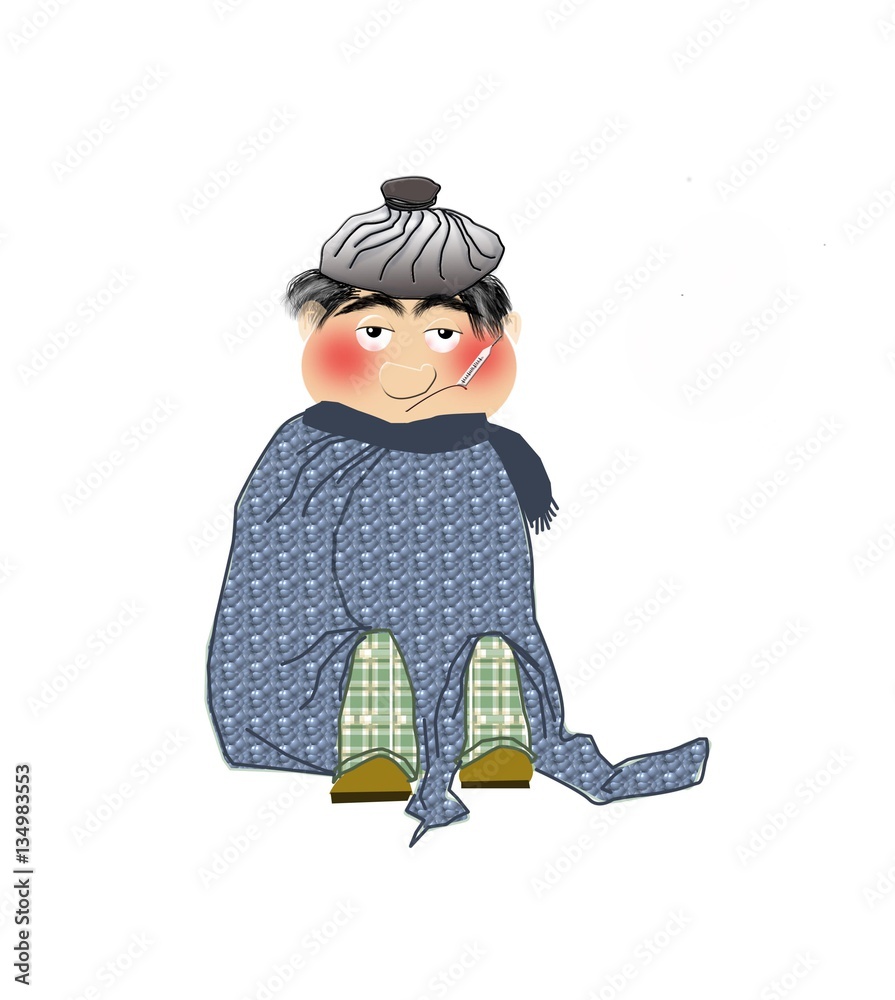 uomo con febbre uomo con febbre