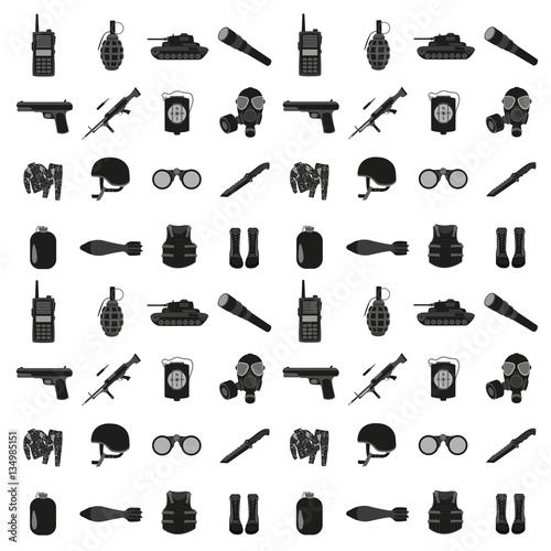 Icons of military equipment, weapons and uniforms