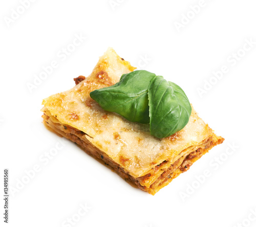 Single slice of lasagna isolated
