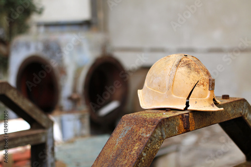 Old security helmet at an abandoned factory