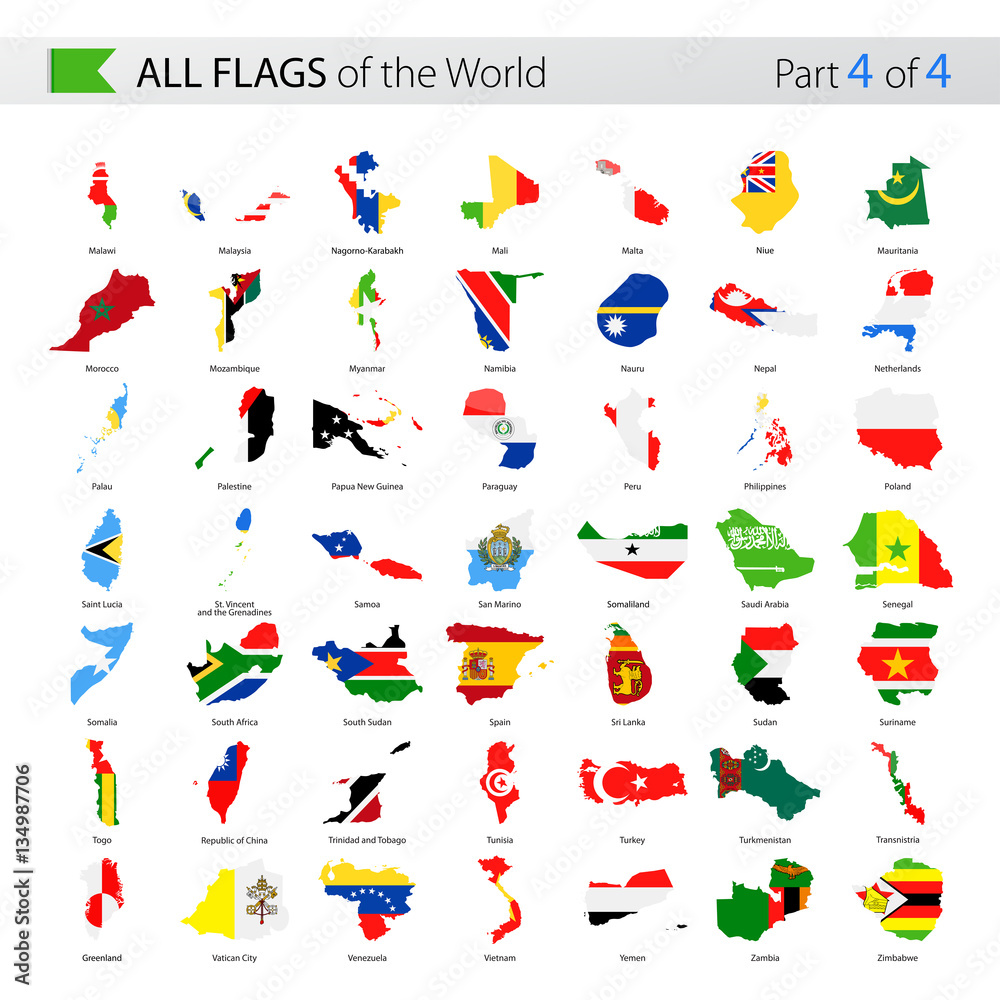 All World Vector Country Contour Flags - Collection
