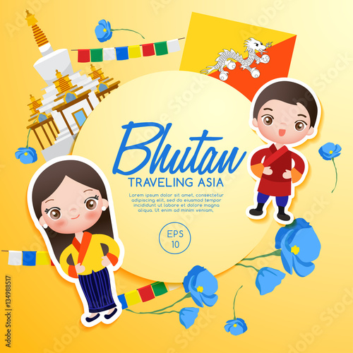 Traveling Asia : Bhutan Tourist Attractions : Vector Illustration