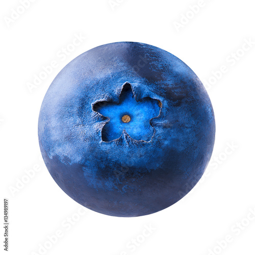 Single blueberry berry isolated on white background. With clipping path. Close up. Macro.