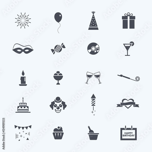 Happy Birthday icons set, vector illustation.