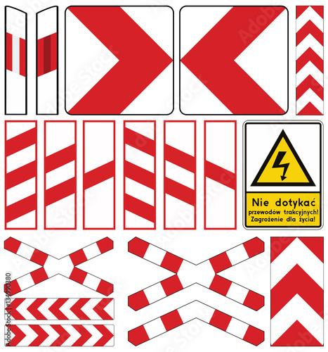 Road signs in Poland. Level crossing and other signs. Vector Format