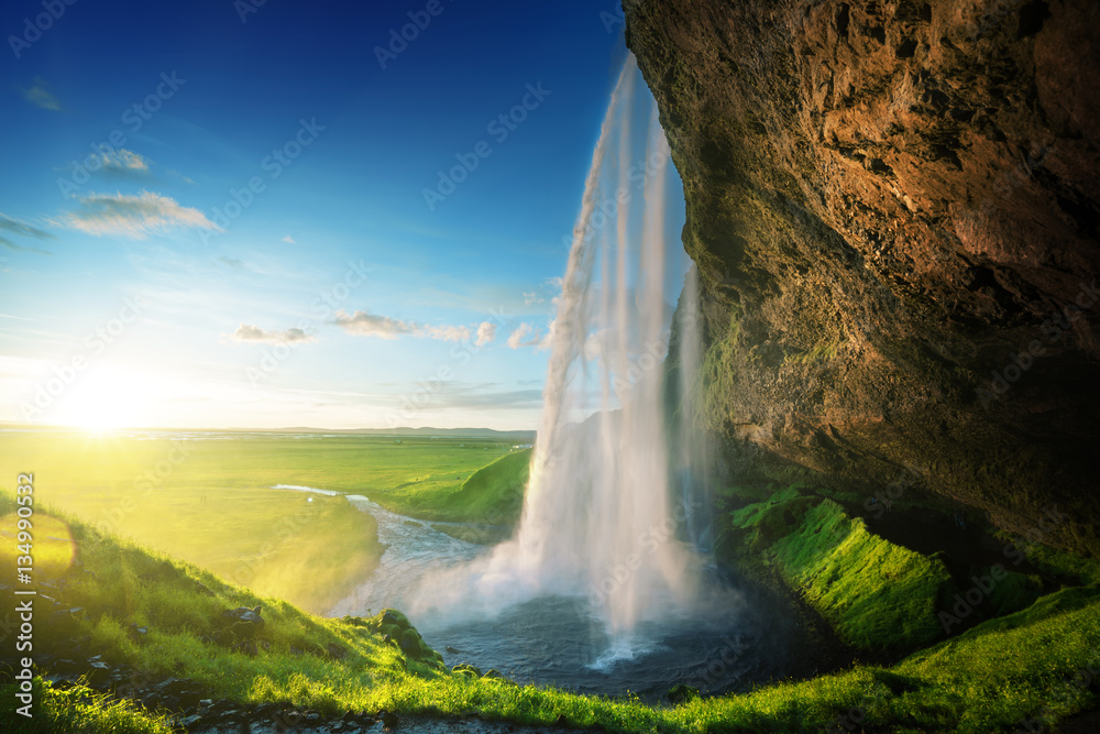 Seljalandfoss waterfall in summer time, Iceland Seljalandfoss waterfall in summer time, Iceland
