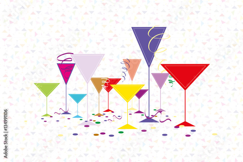 Hand-drawn invitation to party with colored glasses.