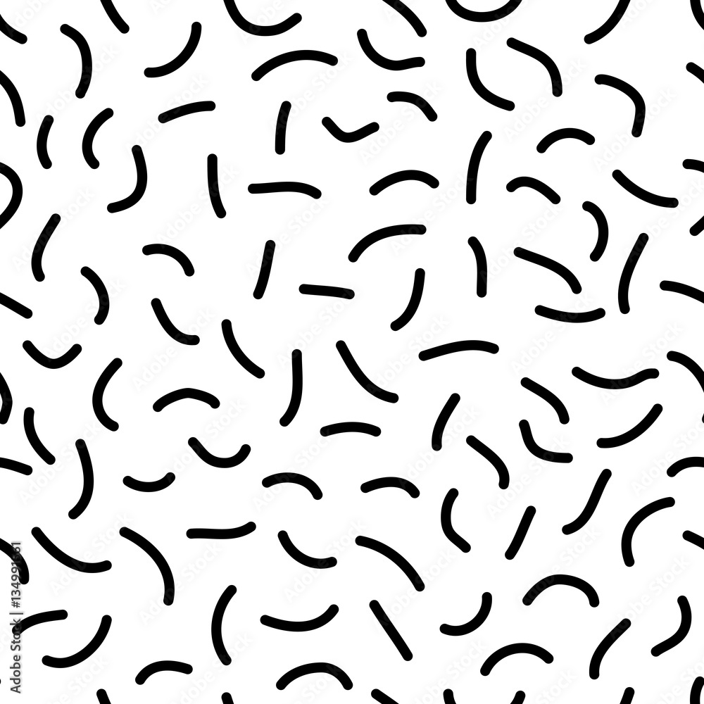 Trendy memphis style seamless pattern inspired by 80s, 90s retro fashion design. Black and white hipster backdrop. Abstract doodle illustration from eighties. Trendy memphis style seamless pattern inspired by 80s, 90s retro fashion design. Black and white hipster backdrop. Abstract doodle illustration from eighties.