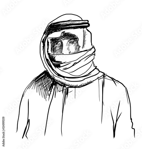 Sketch of Arabic man in traditional dress in vector.