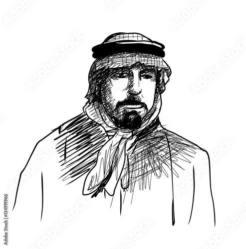 Sketch of Arabic man in traditional dress in vector.
