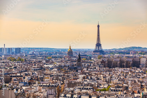 Aerial view of Paris with Eiffel Tower