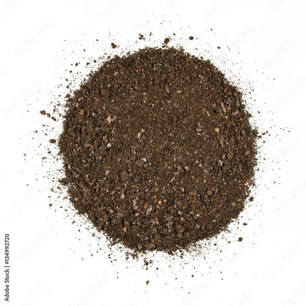 Fertile soil texture background seen from above, top view. Gardening or planting concept. Isolated on white Fertile soil texture background seen from above, top view. Gardening or planting concept. Isolated on white