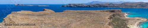 Panoramic view on the bay of island Imeri Gramvousa and Mediterranean Sea. Crete. Greece.