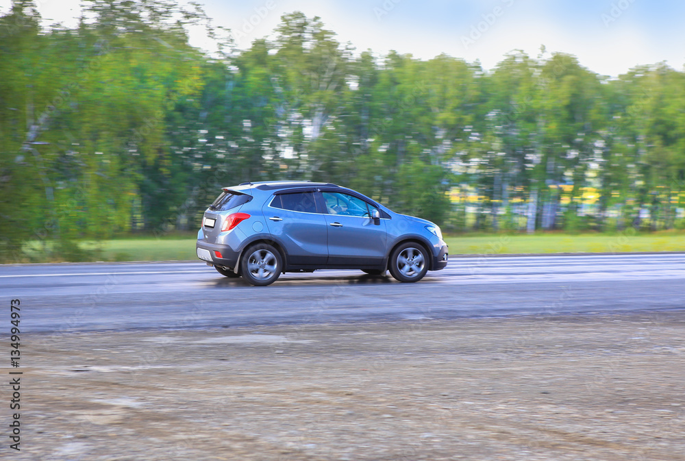 SUV moves on the highway SUV moves on the highway
