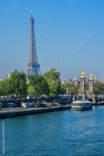 Seine River Embankments and Alexandre III bridge. Paris, France.