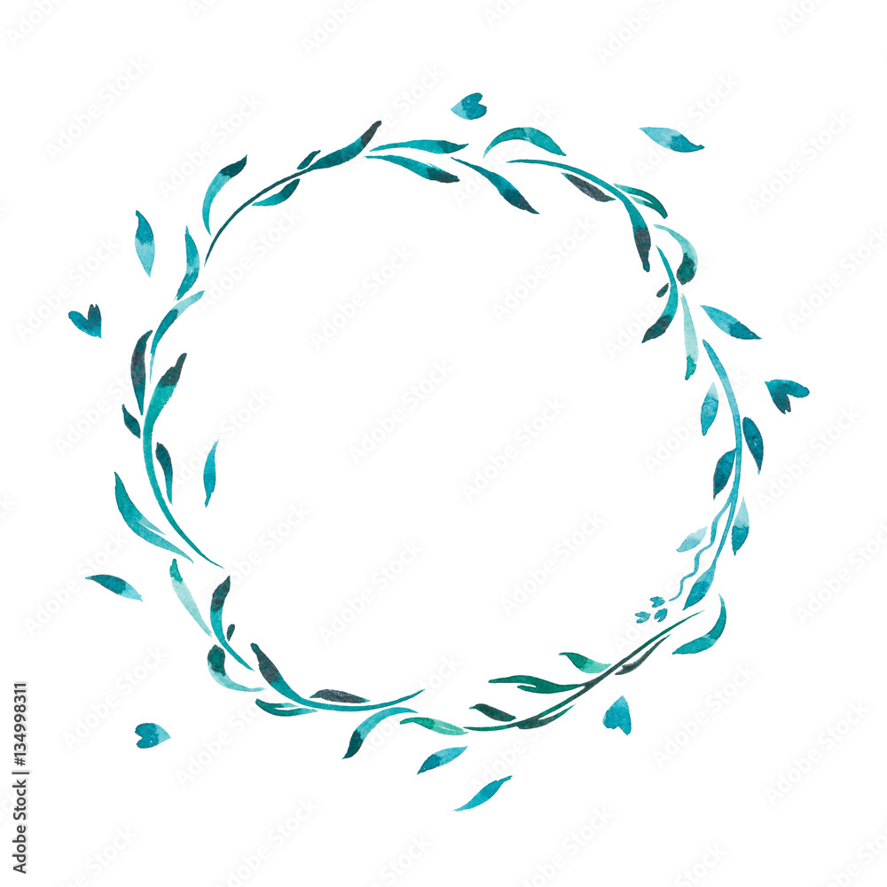 Watercolor illustration. Simple boho wreath of green leaves Watercolor illustration. Simple boho wreath of green leaves