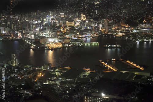 view of Nagasaki city at night, Japan.
