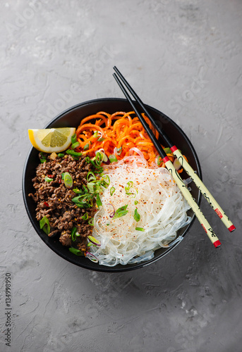 Glass noodle salad with meat and carrots
