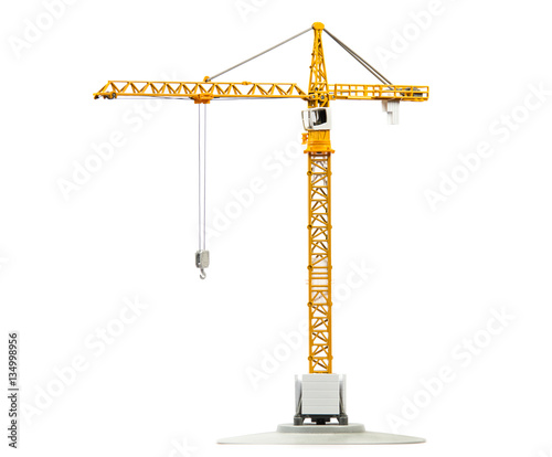 scale model of tower crane isolated on white background photo