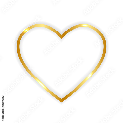 Gold paper heart  isolated on white background. Vector illustration.