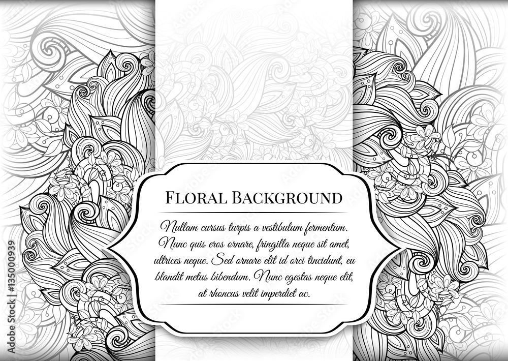 Vector Monochrome Floral Template with Place for Text